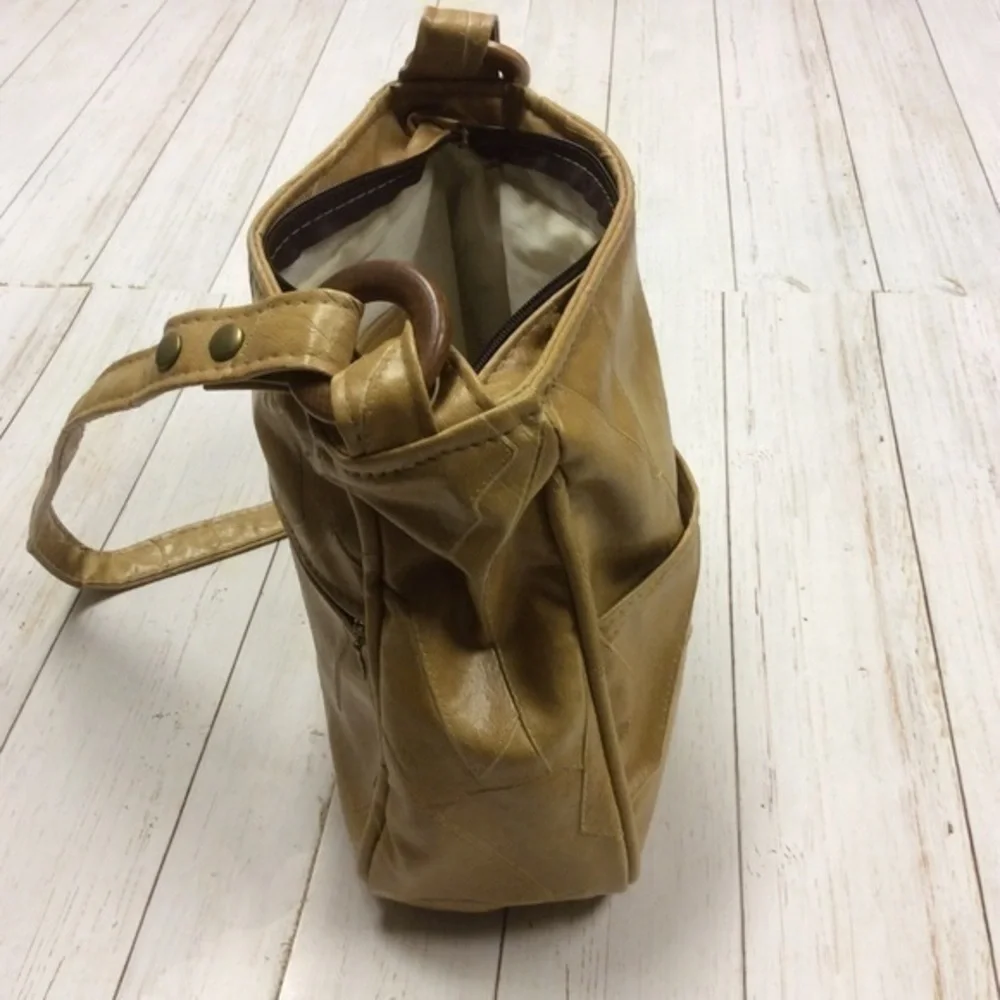 Vintage Faux Serra Camel Brown Leather Strap Shoulder Bag Purse
